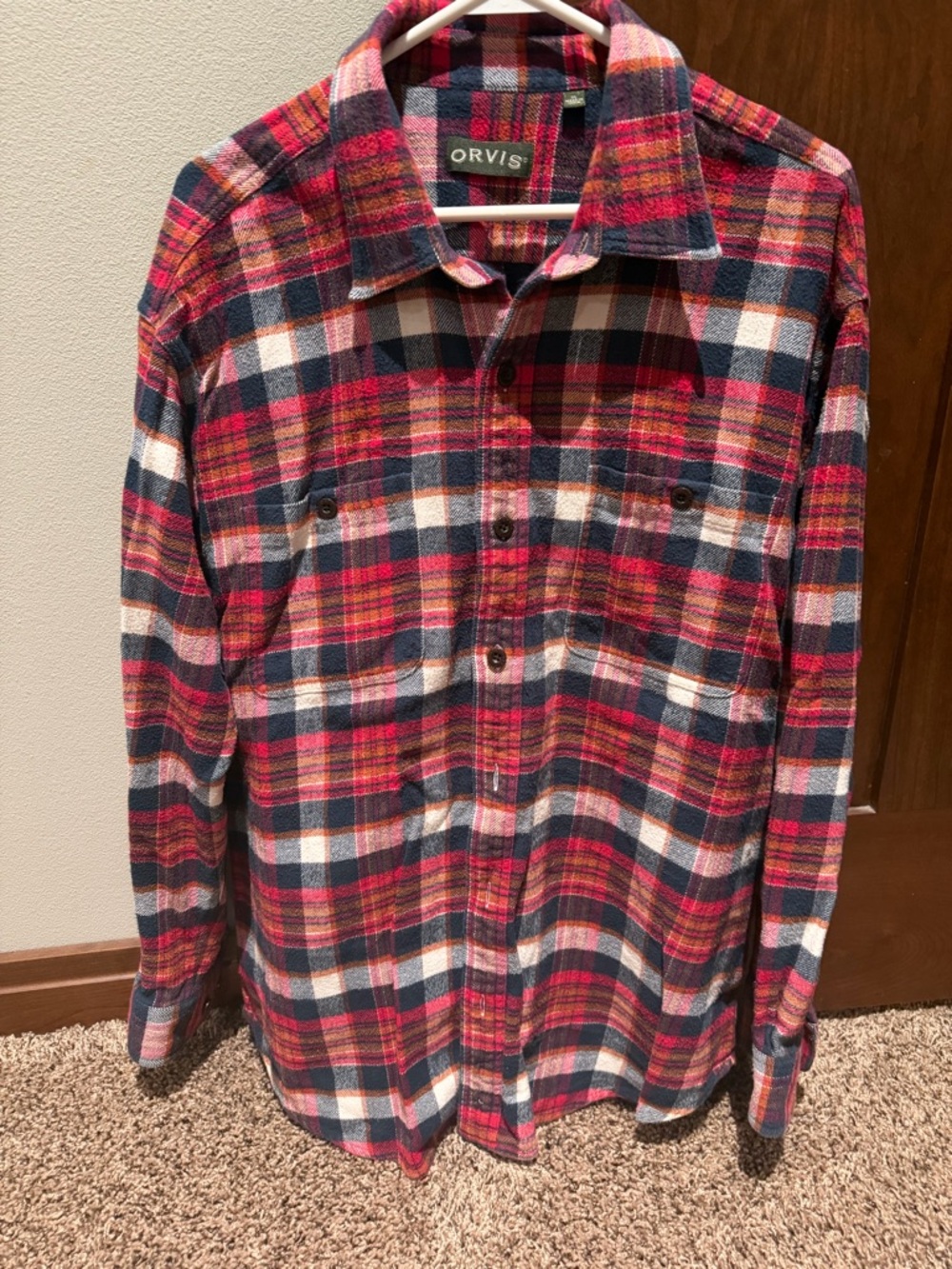 Orvis Red Navy White Plaid Casual Button-Down Shirt